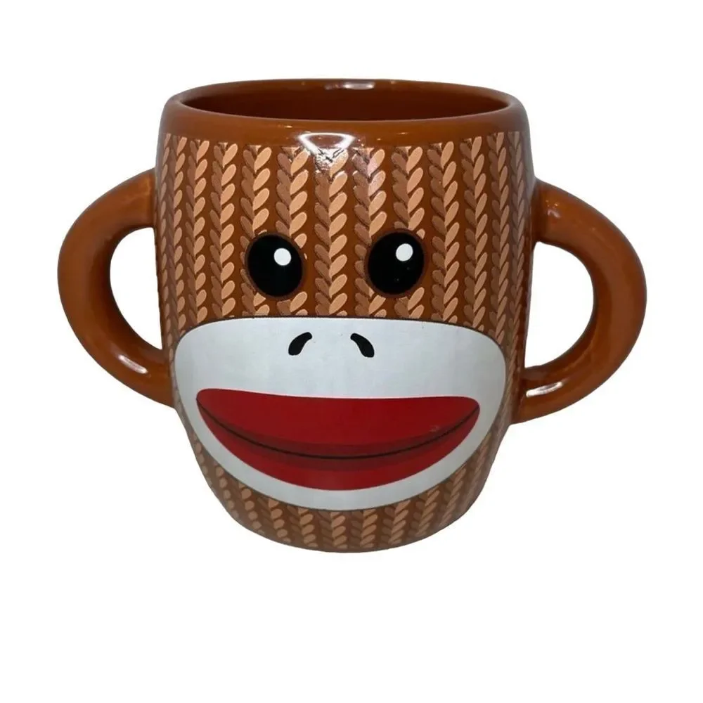 Cutest sock monkey coffee cup mug double handle - Picture 2 of 5
